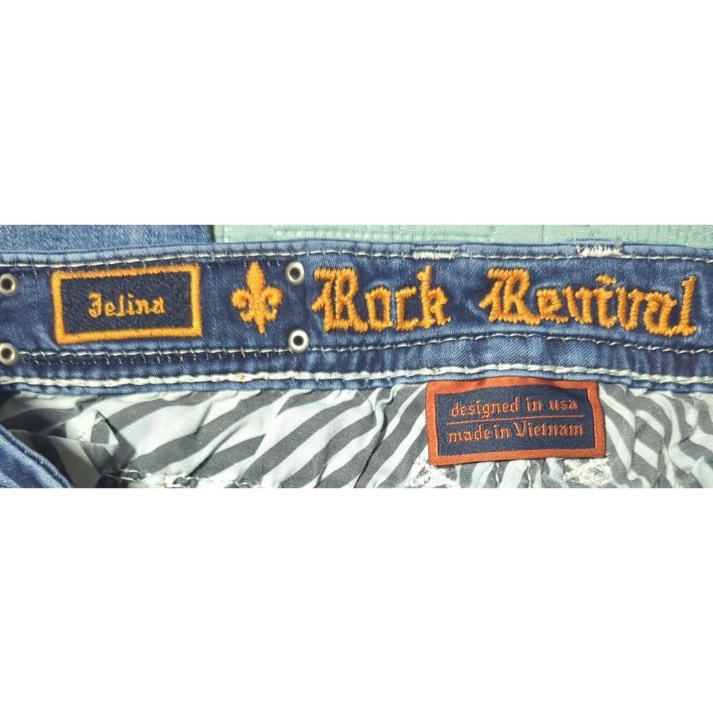 Rock Revival Felina Jeans Easy Crop Sz 28 Women’s Blue Distressed Embroidered - Picture 7 of 15